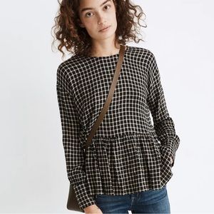 NWT Madewell Button-Back Peplum Top in Mini Windowpane